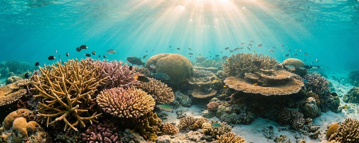 Diverse hard coral formations at Japanese Gardens dive site near Koh Nang Yuan, Koh Tao, Thailand