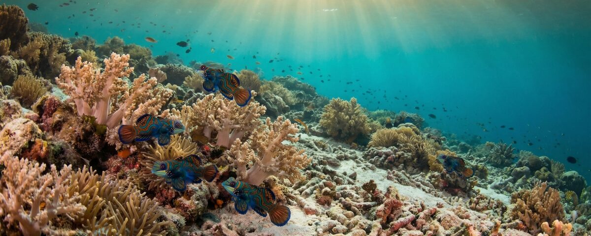Colourful coral reef at Mandarin Valley dive site, Kapalai Island near Sipadan, Malaysia