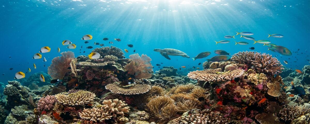 Colourful coral bommies and reef fish at The Aquarium dive site in Komodo National Park